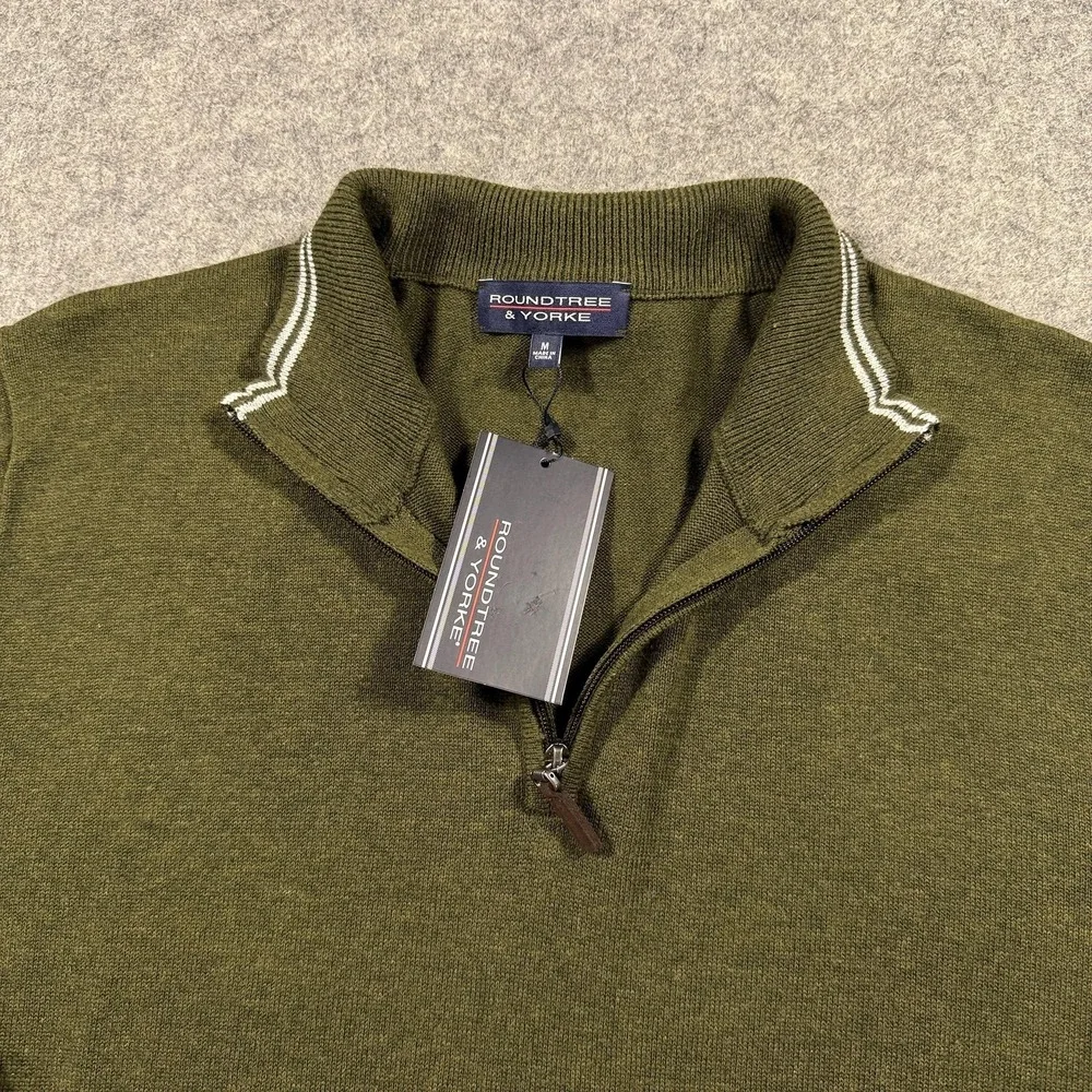 Roundtree & Yorke Sweater Mens‎ Medium Olive Green 1/4 Zip Mock Neck Pullover